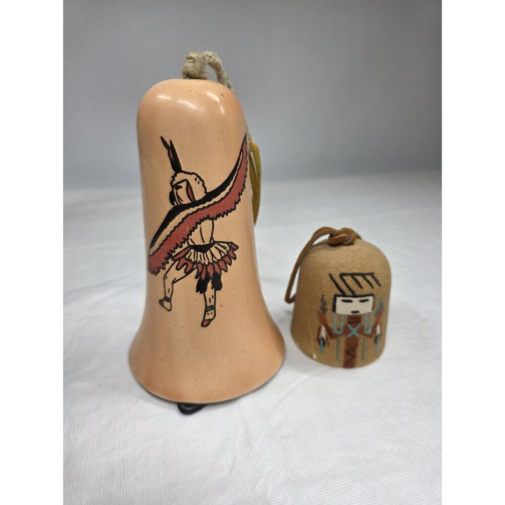 RARE Clay Wind Chime Native American Eagle Dancer Wind Bell Southwest Tribal Set